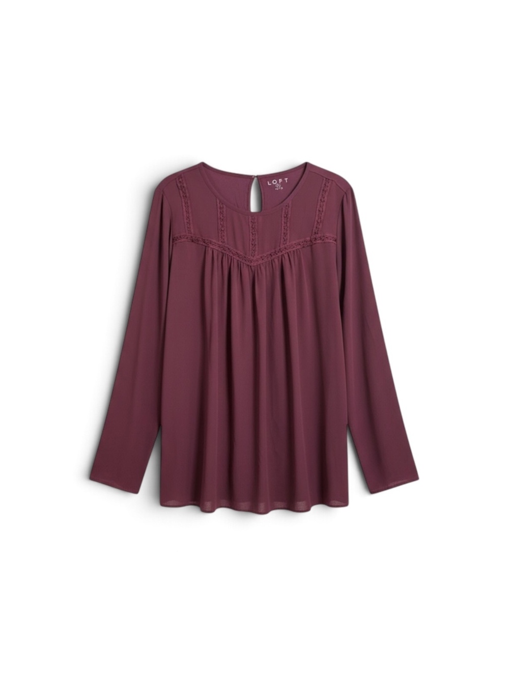 LOFT Plus Burgundy Lace Trim Boho Blouse, Size 16/18, Cottagecore